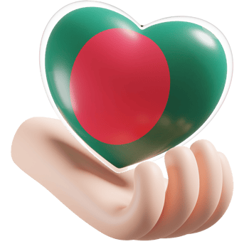 Bangladesh flag with heart hand care realistic 3d textured png