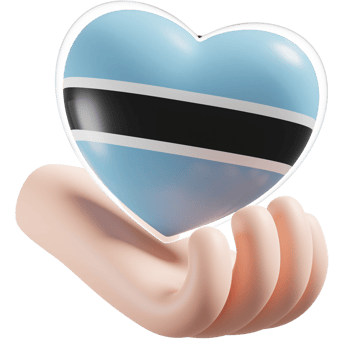 Botswana flag with heart hand care realistic 3d textured png