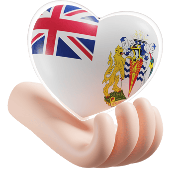 British Antarctic Territory flag with heart hand care realistic 3d textured png