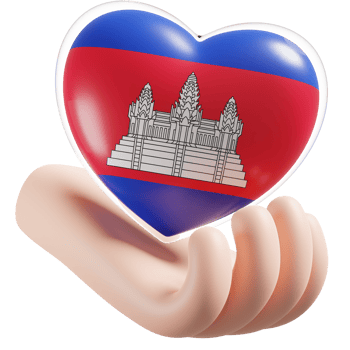 Cambodia flag with heart hand care realistic 3d textured png