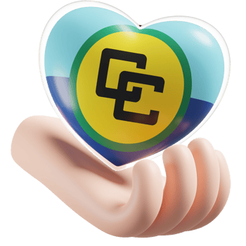 Caribbean Community flag with heart hand care realistic 3d textured png