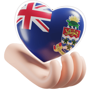 Cayman Islands flag with heart hand care realistic 3d textured png