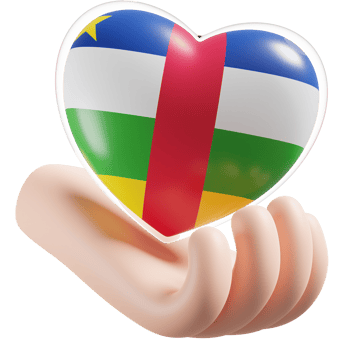 Central African Republic flag with heart hand care realistic 3d textured png
