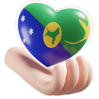 Christmas Island flag with heart hand care realistic 3d textured png