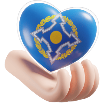 Collective Security Treaty Organization flag with heart hand care realistic 3d textured png