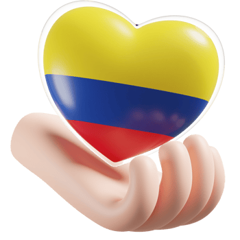 Colombia flag with heart hand care realistic 3d textured png