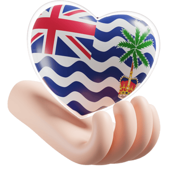 Commissioner of British Indian Ocean Territory flag with heart hand care realistic 3d textured png