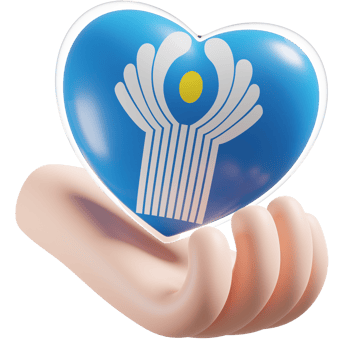 Commonwealth of Independent States flag with heart hand care realistic 3d textured png