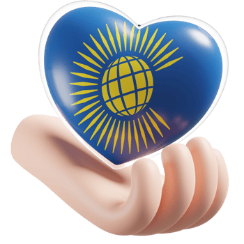 Commonwealth of Nations flag with heart hand care realistic 3d textured png