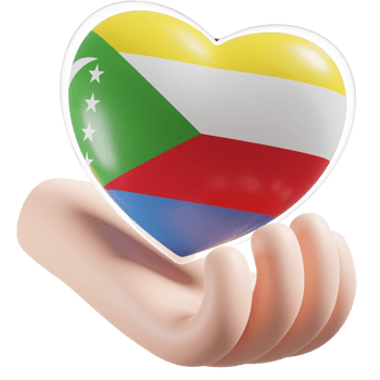 Comoros flag with heart hand care realistic 3d textured png