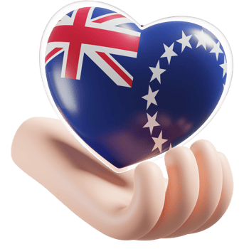 Cook Islands flag with heart hand care realistic 3d textured png