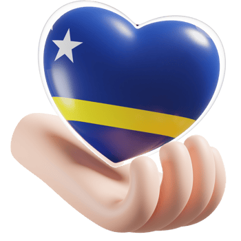 Curacao flag with heart hand care realistic 3d textured png