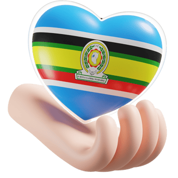 East African Community flag with heart hand care realistic 3d textured png