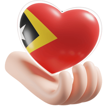 East Timor flag with heart hand care realistic 3d textured png