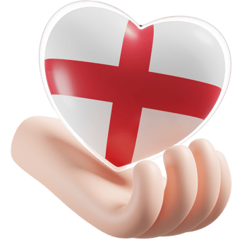England flag with heart hand care realistic 3d textured png