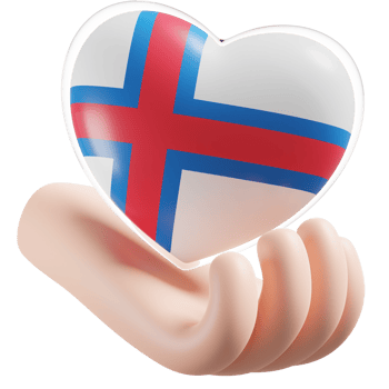 Faroe Islands flag with heart hand care realistic 3d textured png