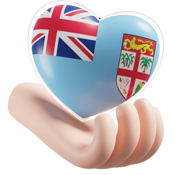 Fiji flag with heart hand care realistic 3d textured png