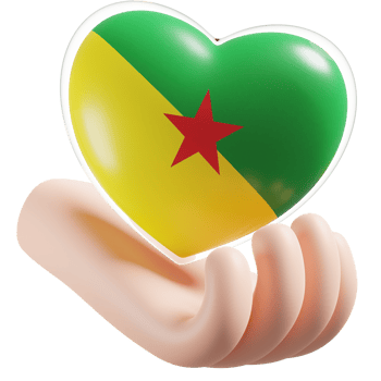 French Guiana flag with heart hand care realistic 3d textured png