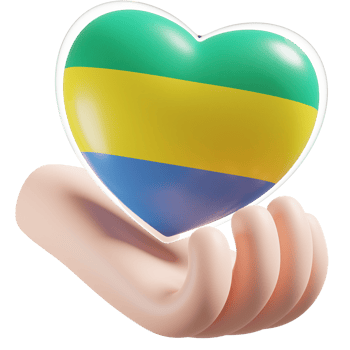 Gabon flag with heart hand care realistic 3d textured png