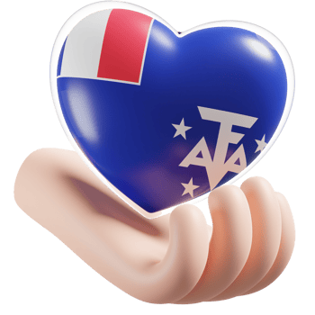 French Southern and Antarctic Lands flag with heart hand care realistic 3d textured png