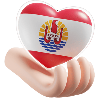 French Polynesia flag with heart hand care realistic 3d textured png