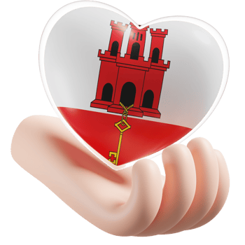 Gibraltar flag with heart hand care realistic 3d textured png