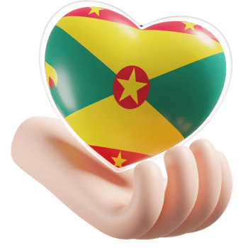 Grenada flag with heart hand care realistic 3d textured png