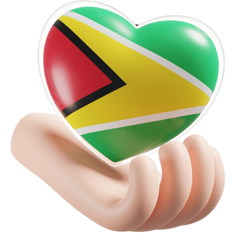 Guyana flag with heart hand care realistic 3d textured png