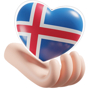 Iceland flag with heart hand care realistic 3d textured png