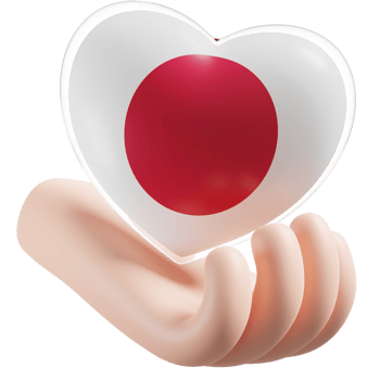 Japan flag with heart hand care realistic 3d textured png