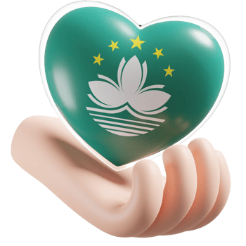 Macau flag with heart hand care realistic 3d textured png