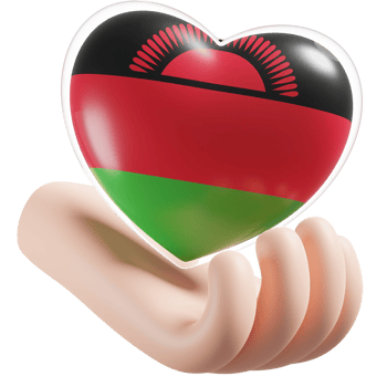 Malawi flag with heart hand care realistic 3d textured png