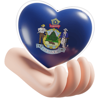 Maine flag with heart hand care realistic 3d textured png