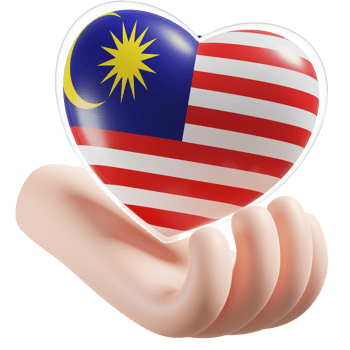 Malaysia flag with heart hand care realistic 3d textured png