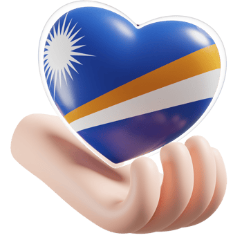 Marshall Islands flag with heart hand care realistic 3d textured png