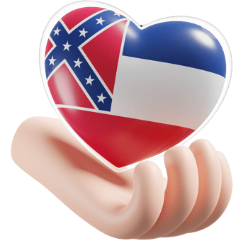 Mississippi flag with heart hand care realistic 3d textured png