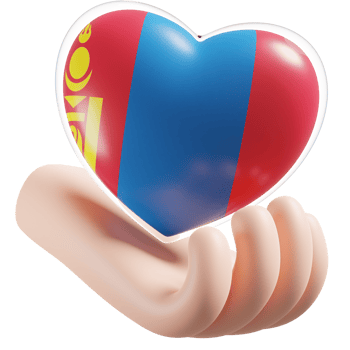 Mongolia flag with heart hand care realistic 3d textured png