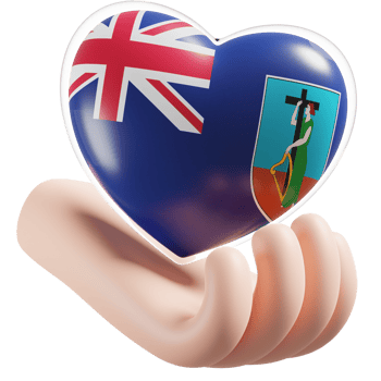 Montserrat flag with heart hand care realistic 3d textured png