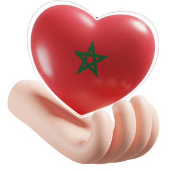 Morocco flag with heart hand care realistic 3d textured png