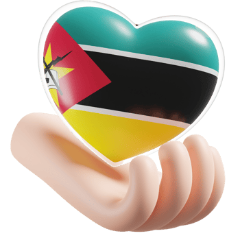 Mozambique flag with heart hand care realistic 3d textured png