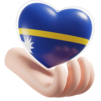 Nauru flag with heart hand care realistic 3d textured png
