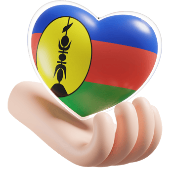 New Caledonia flag with heart hand care realistic 3d textured png