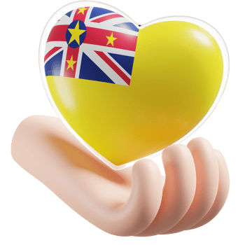 Niue flag with heart hand care realistic 3d textured png