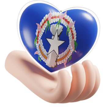 Northern Mariana Islands flag with heart hand care realistic 3d textured png