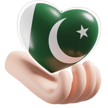 Pakistan flag with heart hand care realistic 3d textured png