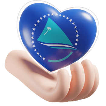 Pacific Community flag with heart hand care realistic 3d textured png