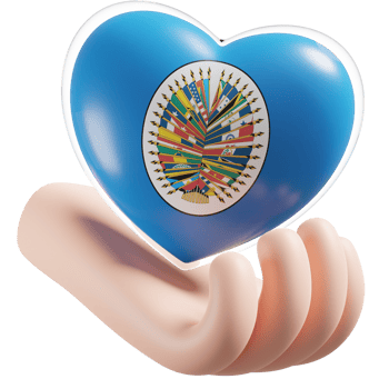 Organization of American States flag with heart hand care realistic 3d textured png