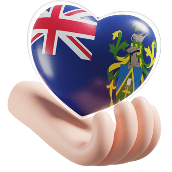 Pitcairn Islands flag with heart hand care realistic 3d textured png