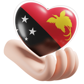 Papua New Guinea flag with heart hand care realistic 3d textured png