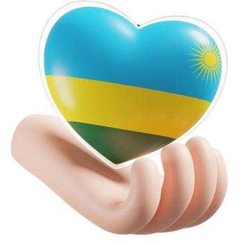 Rwanda flag with heart hand care realistic 3d textured png